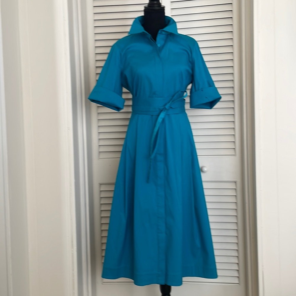 Lafayette teal blue cotton shirt dress